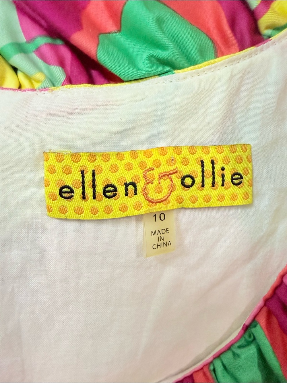 Ellen & Ollie Dress with Pink & Green Floral Ruffles Vibrant Colorful - Picture 4 of 10